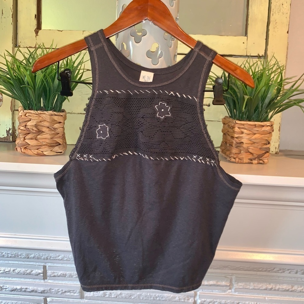 We the Free by Free People Gray Embroidered Window Tank Size Small